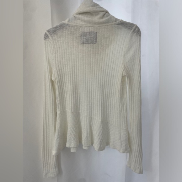 Anthropologie Maeve Winterscape White Ribbed Cowl Neck Peplum Top - Picture 3 of 5